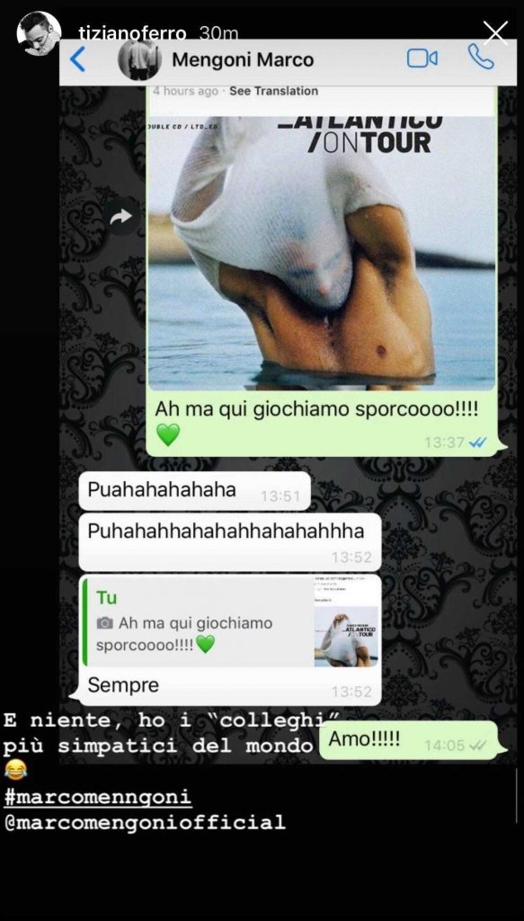 La chat privata di Marco Mengoni e Tiziano Ferro