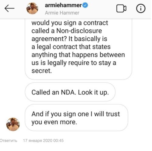I messaggi di Armie Hammer alla ragazza