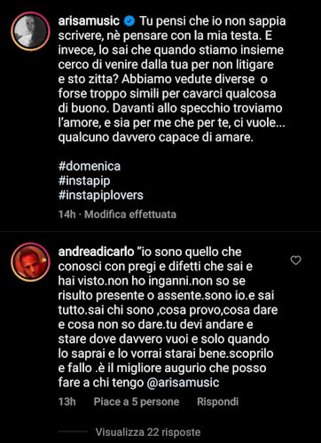 arisa ex andrea di carlo litigio