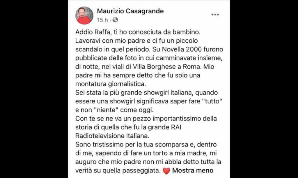Maurizio Casagrande ricorda Raffaella carrà Foto Instagram