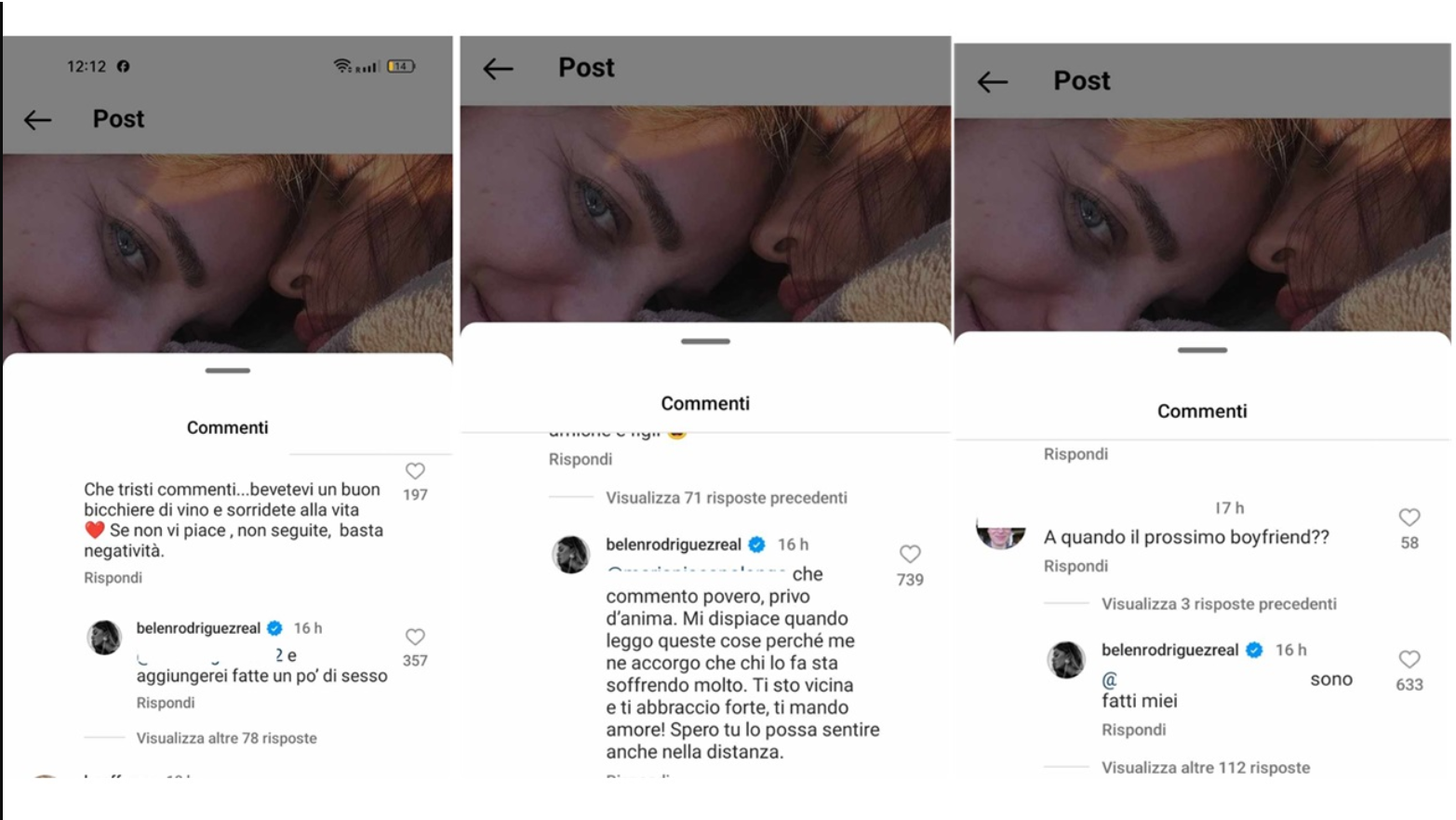 belen commenti instagram