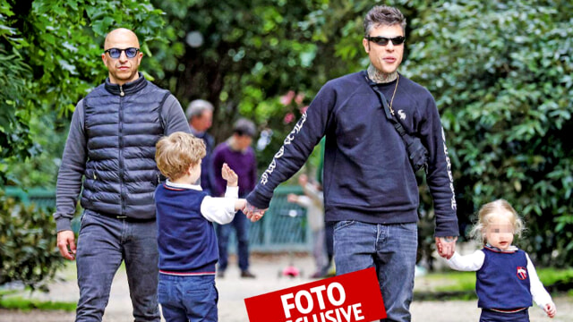 Fedez, i figli e il bodyguard Christian Rosiello, foto da Gente