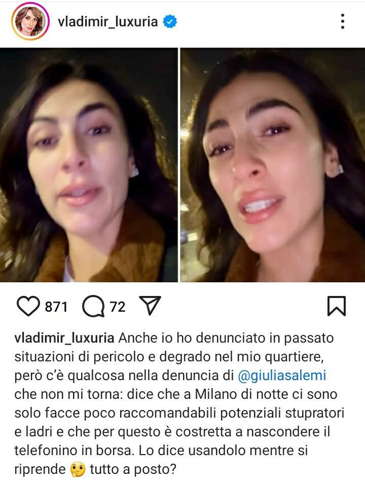 Il post di Vladimir Luxuria contro Giulia Salemi, poi cancellato.