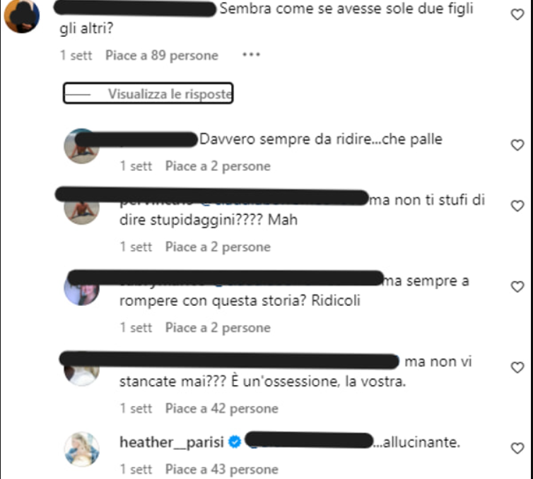 commento heather parisi figli ig