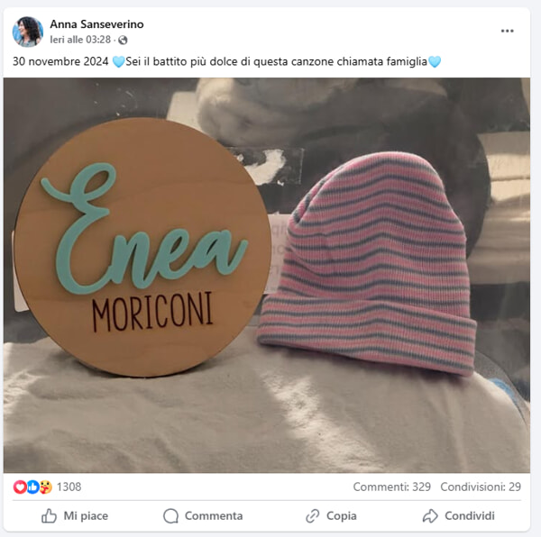 Il post della madre di Ultimo, foto da Facebook