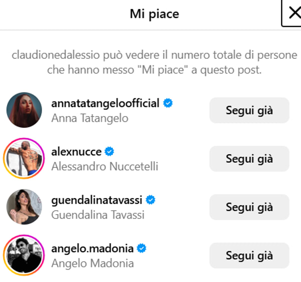 Il mi piace di Anna Tatangelo al post di Claudio D'Alessio-2